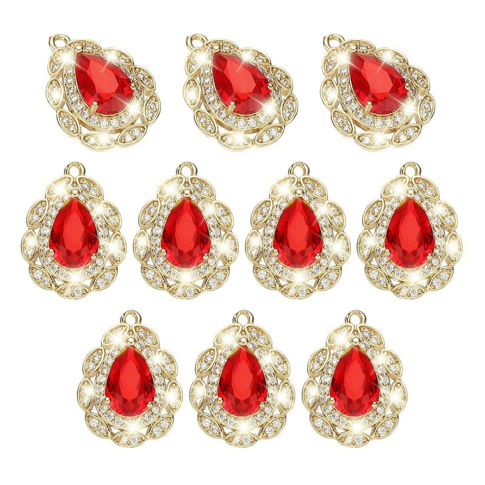 1219 10 Pcs Teardrop Charms, Zirconia Gold Plated Pendants Crystal Charm